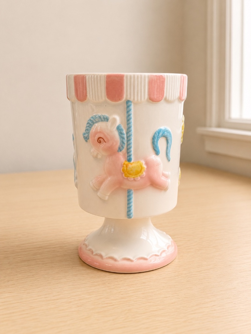 Vintage Relpo Carousel Pedestal Cup Made In Japan Nursery Planter #6104